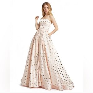 NWT Mac Duggal Pink And Gold Polka Dot Gown Dress Light Pink Size 2